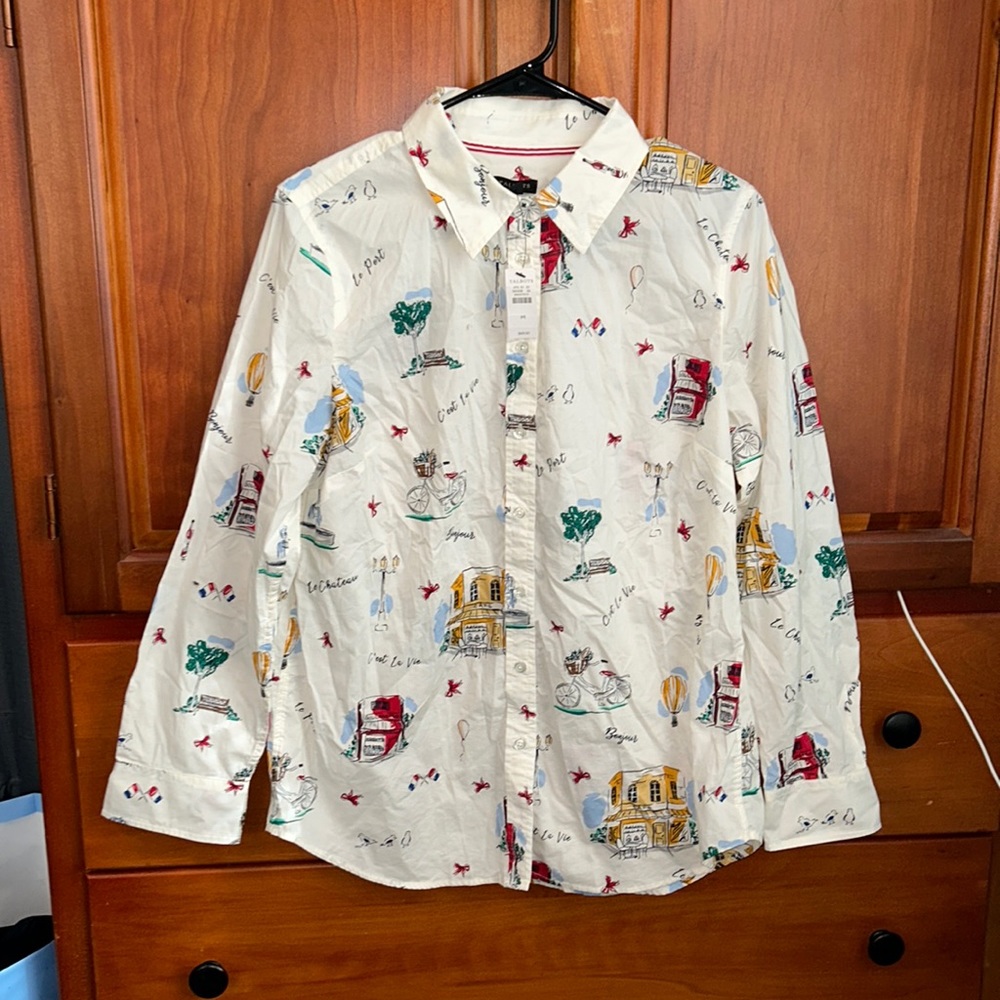 Talbots French themed dress shirt, size M